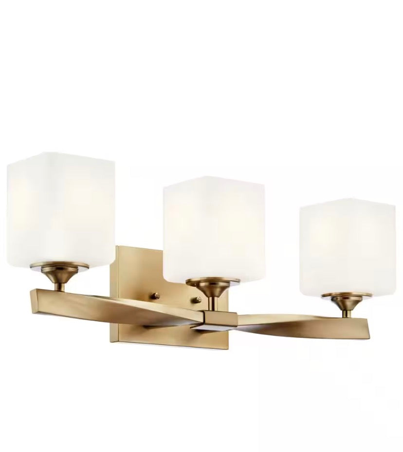Marette 23 in. 3-Light Champagne Bronze Contemporary Bathroom Vanity Light with Satin Etched Cased Opal Glass
