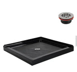 36 in. L x 36 in. W Corner Acrylic Shower Pan Base in Glossy Black with Center Drain, Drain Included