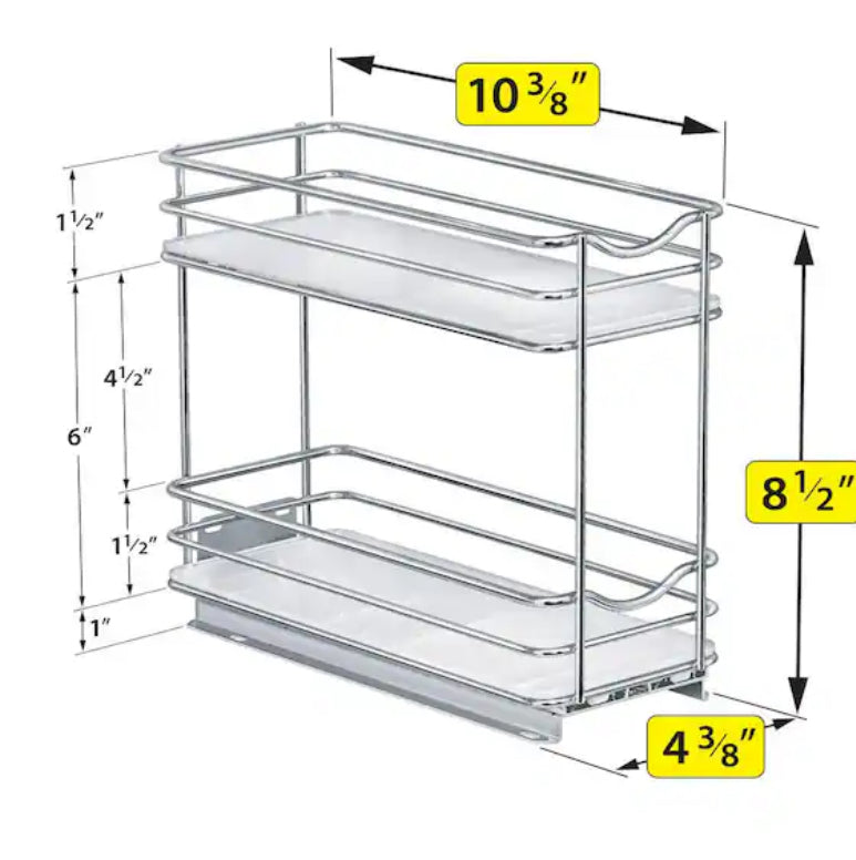 Slide Out Spice Rack Pull Out Cabinet Organizer 4-1/4 in. Wide - Double, Chrome