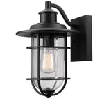 Turner 13.58 in. 1-Light Vintage Black Outdoor Wall Light Lantern Sconce with Clear Seeded Glass
