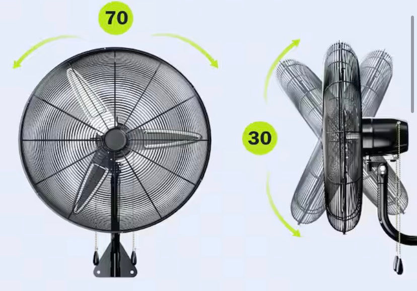 30 in. Heavy Duty Industrial Wall Fan, High Velocity Shop Fan, 3-Speed Oscillating with Pull Chain Control in Black