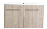 30 in. W x 18 in. D x 18 in. H Wall Mounted Floating Vanity Cabinet with Sink Combo in White Oak