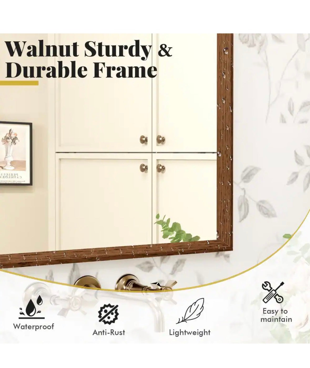 40 in. W x 36 in. H Oversize Farmhouse Rectangular Wood Finish Framed Wall Mirror, Tempered Glass Bathroom Vanity Mirror