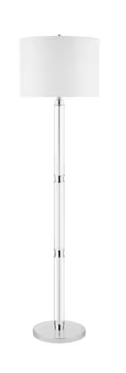 Keiss 60 in. Chrome and Clear Acrylic Standard Floor Lamp with White Fabric Shade