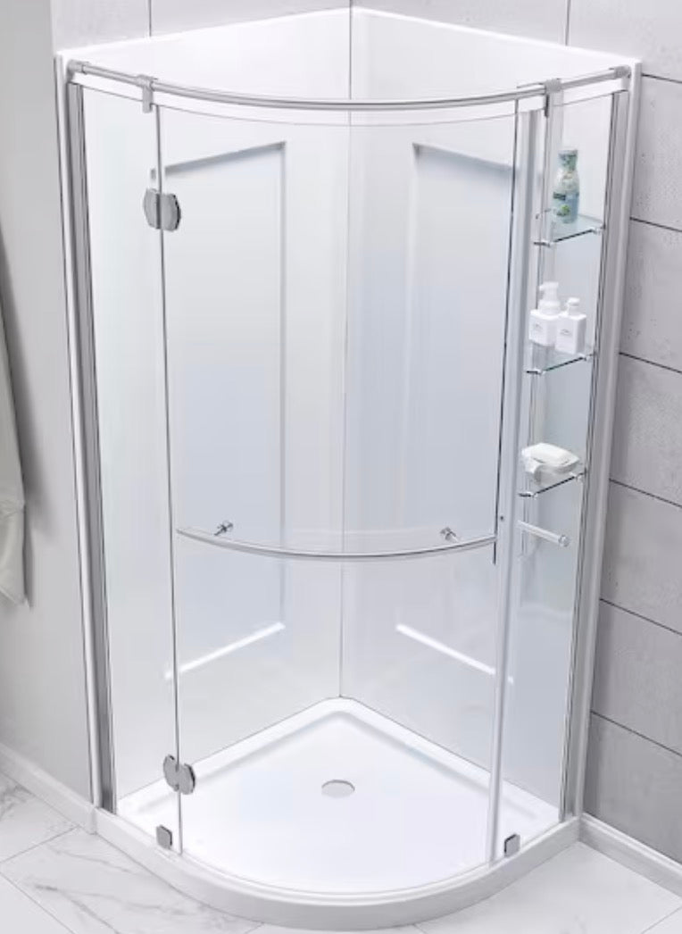 Glamour 32 in. x 76.40 in. Corner Shower Door in Satin Nickel
