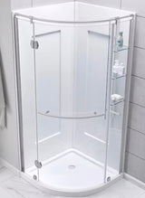 Glamour 32 in. x 76.40 in. Corner Shower Door in Satin Nickel