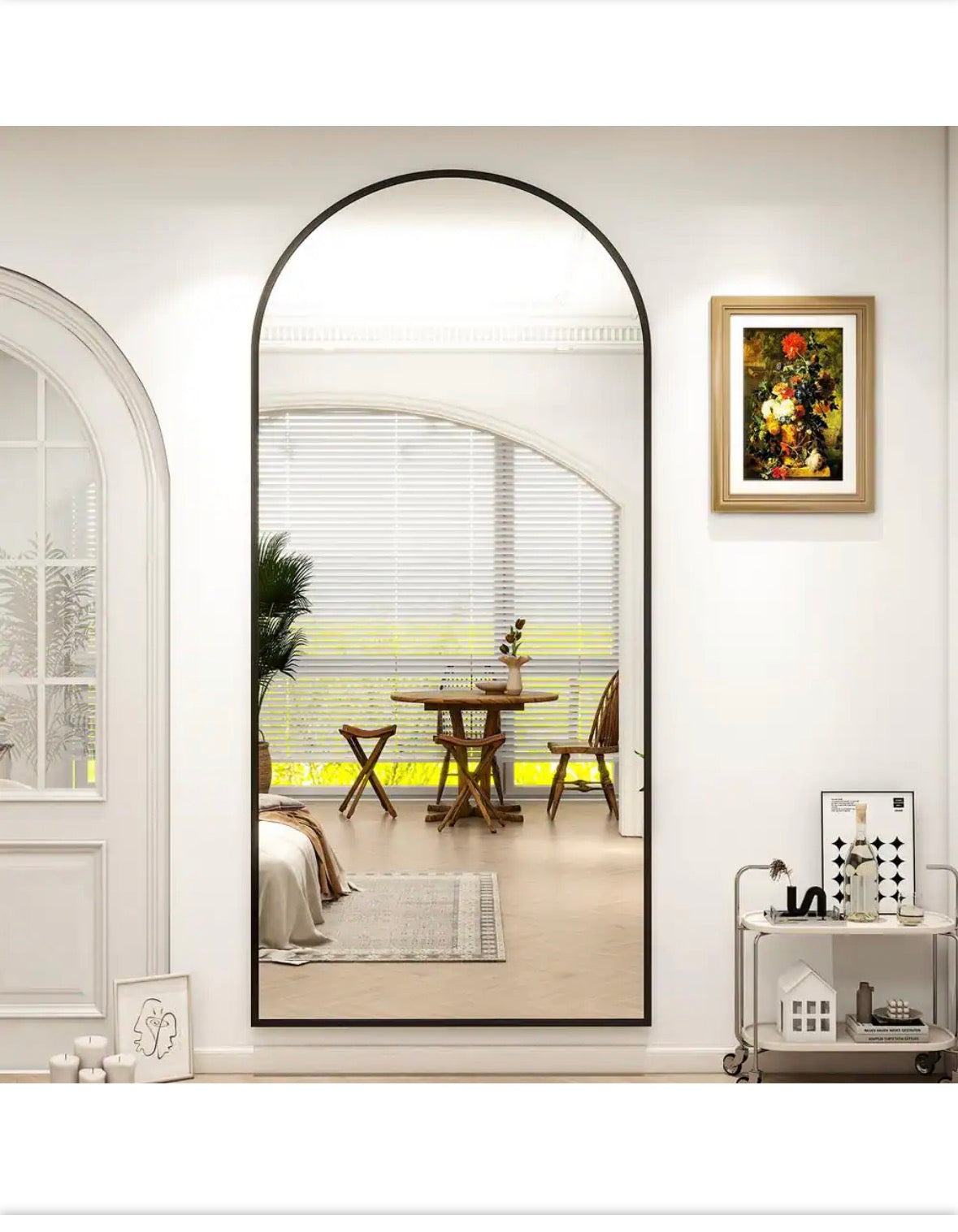 33 in. W x 76 in. H Arched Classic Aluminum Alloy Framed Black Oversized Full Length Mirror Wall Mirror