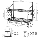 30 in. 2-Tier Black Wall Mounted Pot Rack, Pot and Pan Hanger with 2-Pieces Pans Lids Organizer and 16-Hooks