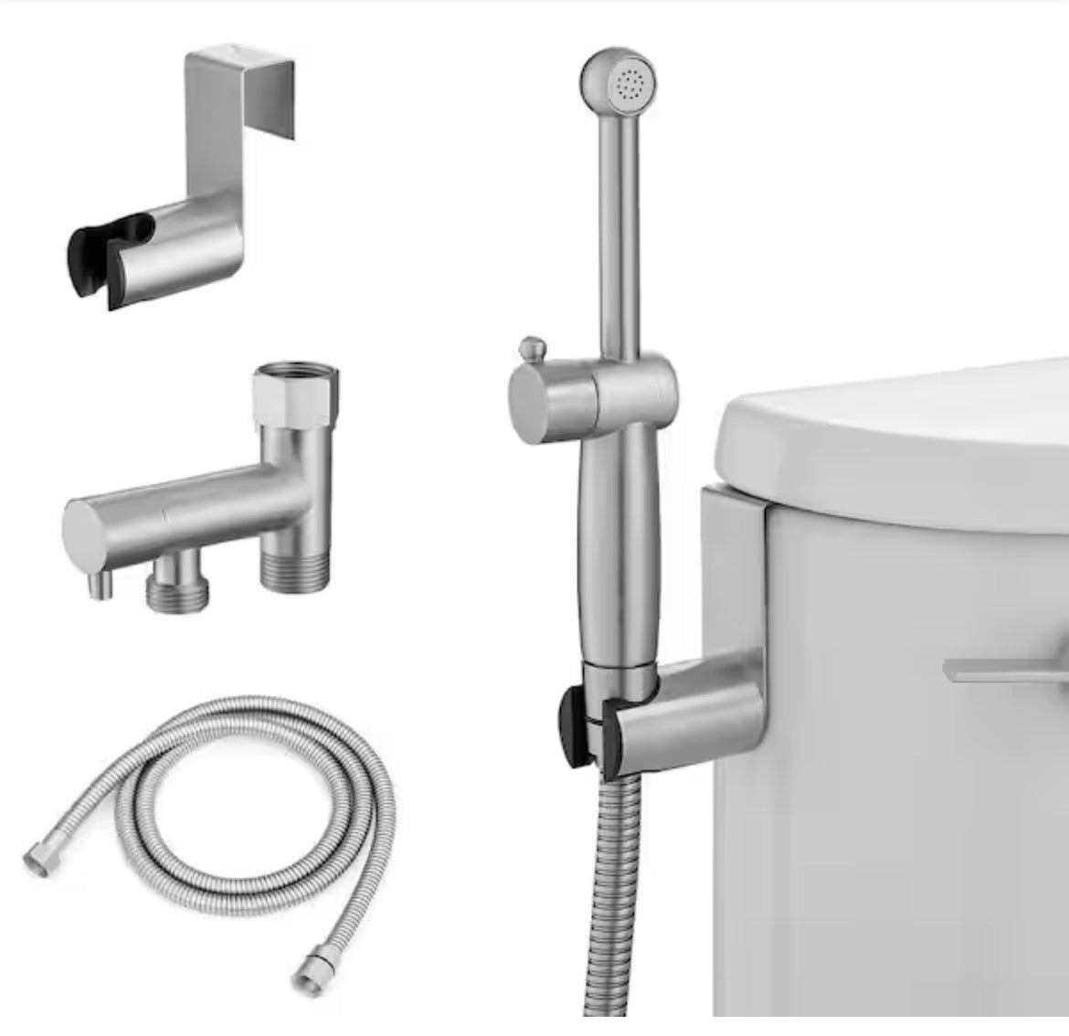 Non-Electric Bidet Sprayer for Toilet Handheld Brass Bidet Attachment Diaper Sprayer Wall Toilet Mount in Brushed Nickel
