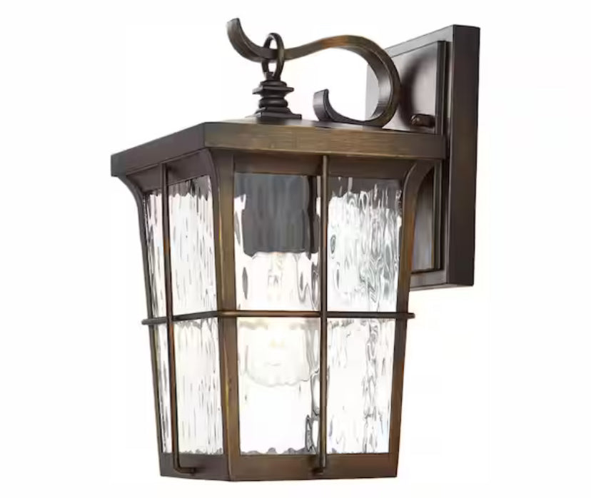 Barrington 11.25 in. 1-Light Golden Bronze Hardwired Outdoor Wall Light Lantern Sconce with Clear Water Glass