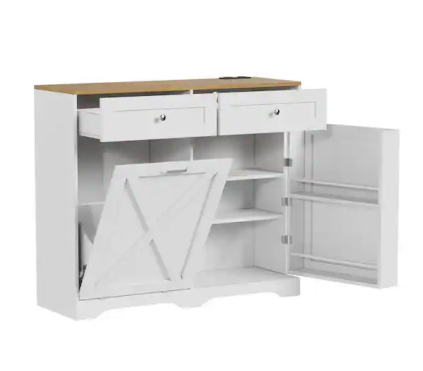 39 in. W x 13.8 in. D x 35.4 in. H in White MDF Assemble Kitchen Cabinet with Recycling Trash Cabinet and Spice Rack