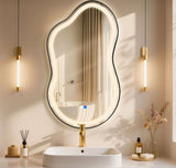 26 in. W x 46 in. H Asymmetrical Black Framed LED Light Anti-Fog 3-Colors Dimmable Irregular Wall Mirror