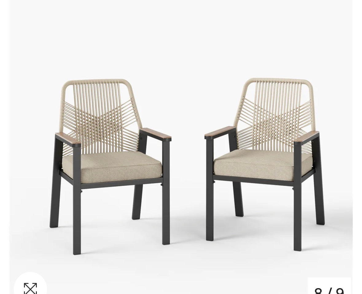 Phi Villa Handcrafted Rattan Rope Patio Dining Chairs