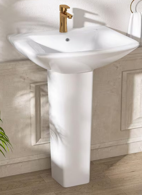 24 in. W x 19 in. D Vitreous China Vessel U Shape Pedestal Combo Bathroom Sink in White with Overflow Drain