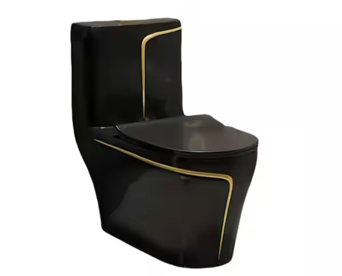 12 inch Rough In 1.85 gal. Dual Flush GPF Elongated 1-Piece Toilet in Black Seat Included