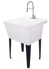 22.875 in. x 23.5 in. White 19 Gallon Thermoplastic Utility Sink Set with High-Arc Stainless Steel Coil Pull-Down Faucet