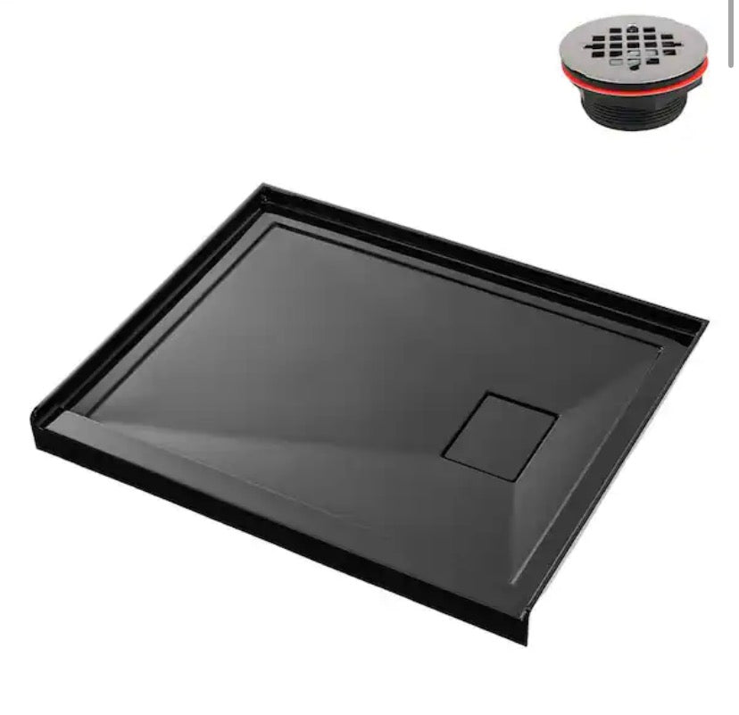 GB-2523-96-BL 42 in. x 34 in. Alcove Acrylic Shower Pan Base in Glossy Black with Right Drain, Drain Included