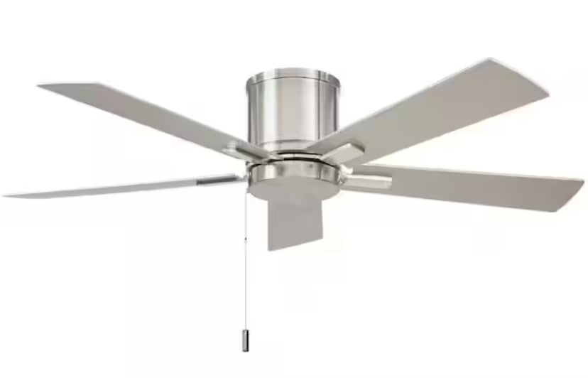 Grantway 48 in. Indoor/Covered Outdoor Brushed Nickel Low Profile Ceiling Fan Without Light with Pull Chain Included