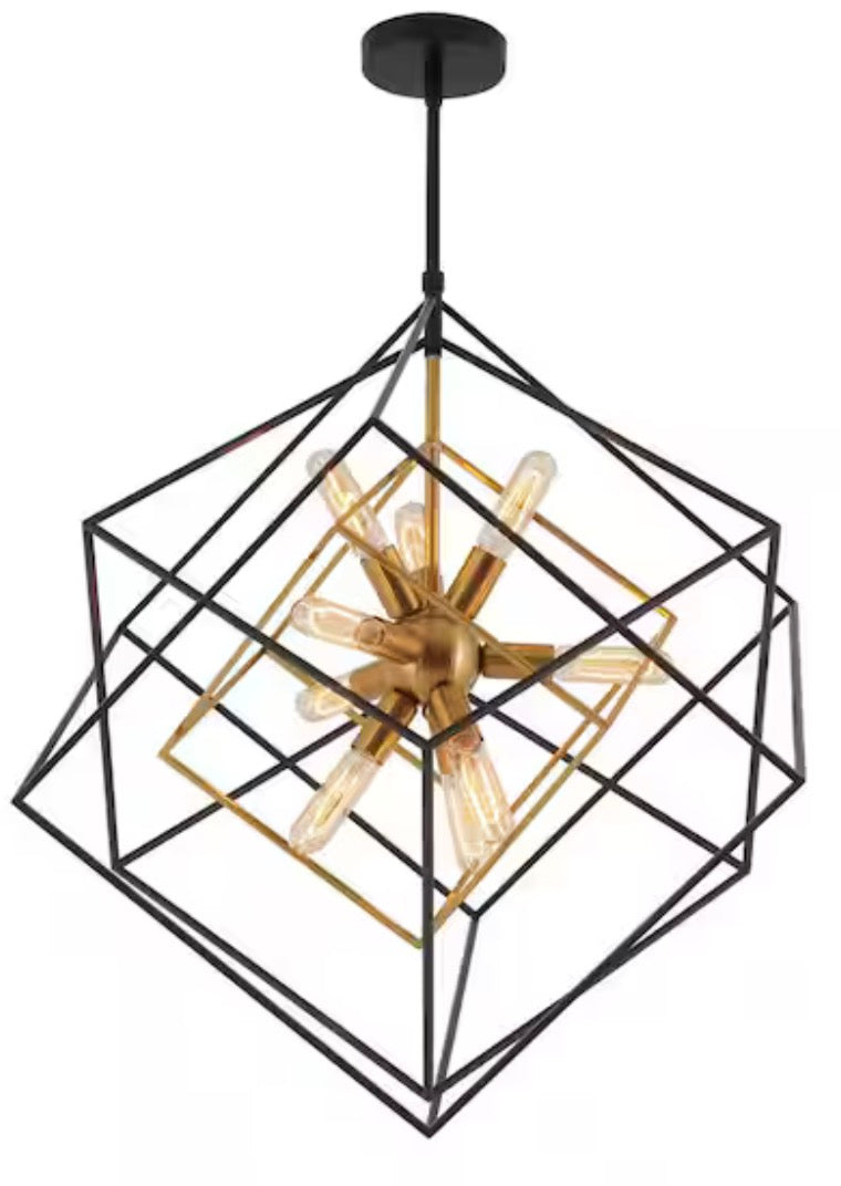 Imperium 9-Light Black and Gold Modern Sputnik Geometric Chandelier Light Fixture for Dining Room or Kitchen