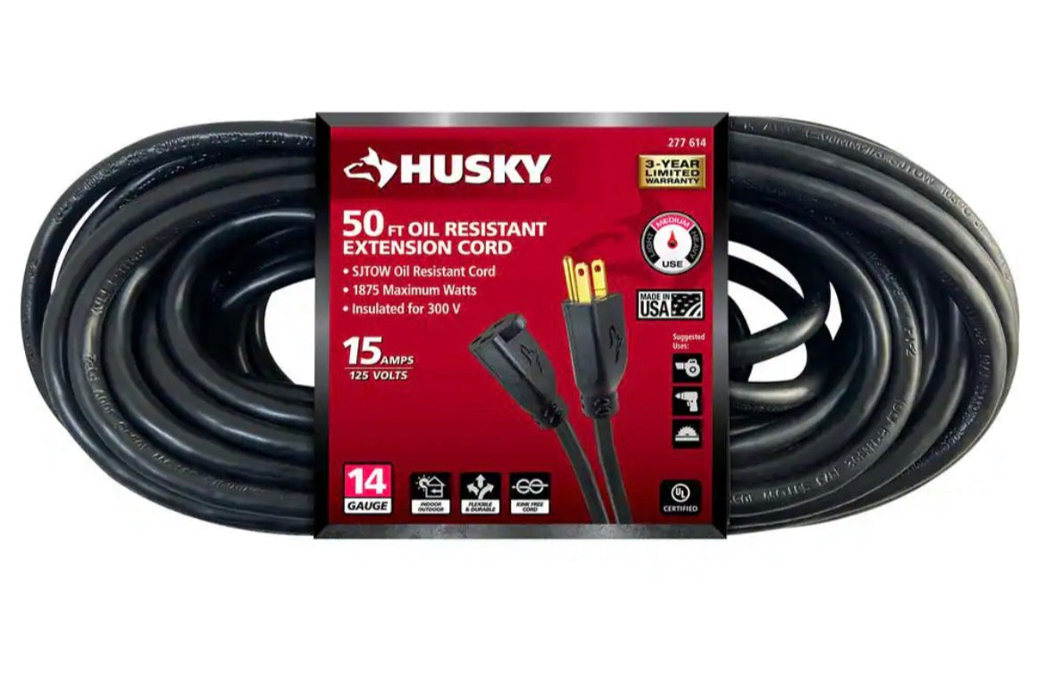 50 ft. 14/3 Medium Duty Indoor/Outdoor Oil Resistant Extension Cord, Black