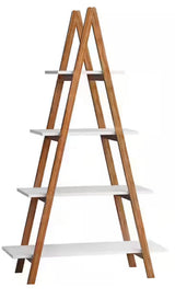 White Solid Bamboo Wood Oxford "A" Frame Ladder Display Shelf