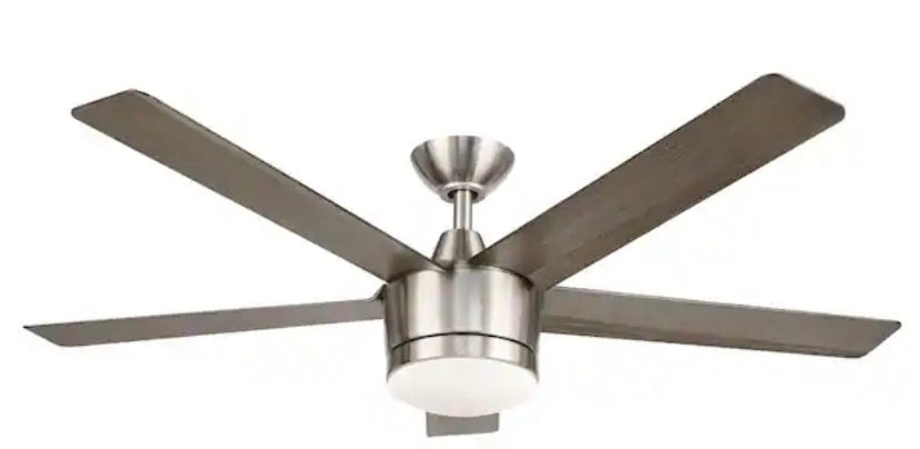 Merwry 52 in. Integrated LED Indoor Brushed Nickel Ceiling Fan with Light Kit and Remote Control