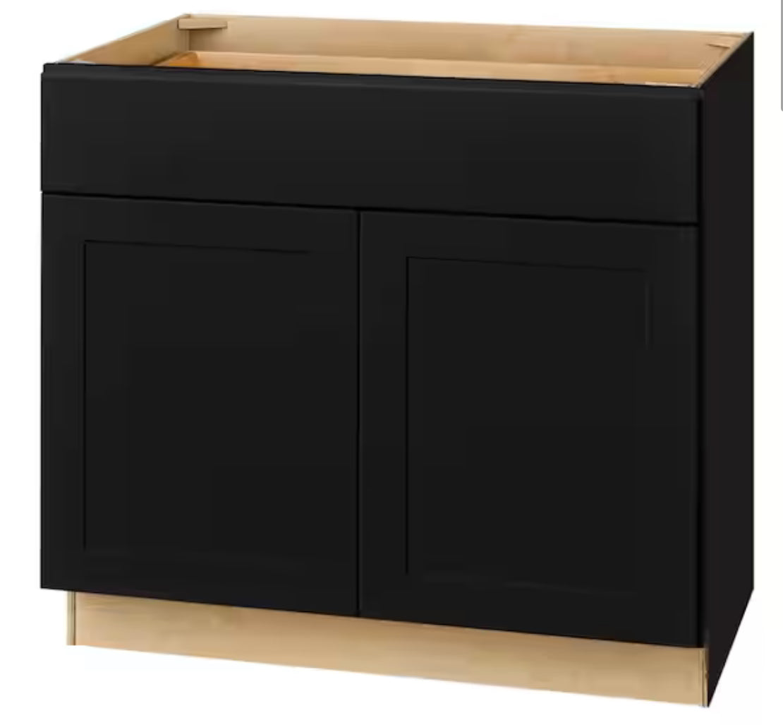 Avondale 36 in. W x 24 in. D x 34.5 in. H Ready to Assemble Plywood Shaker Base Kitchen Cabinet in Raven Black