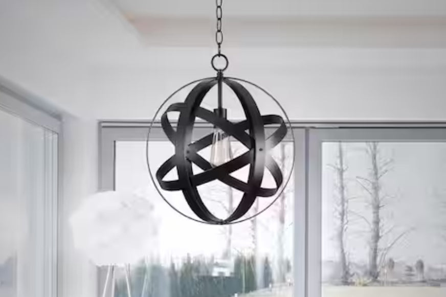 Orbit 1-Light Black Mini Pendant with Black Metal Strap Design and Bulb Included