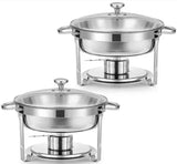 2-Pack 6 qt. Stainless Steel Round Chafing Dishes Buffet Set Glass Lid Holder