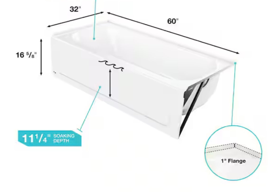 Maui Plus 60 in. Right Drain Rectangular Alcove Soaking Bathtub in White