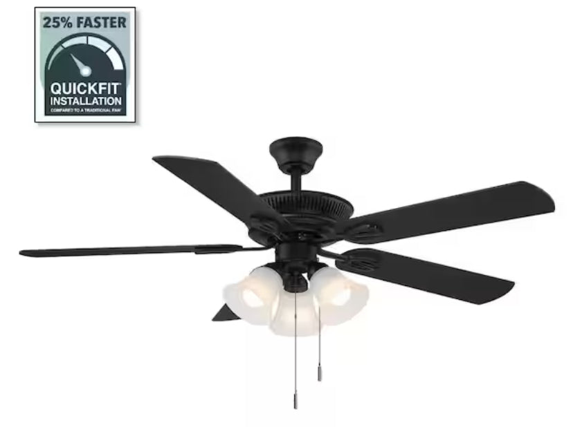 Glendale III 52 in. LED Indoor Matte Black Ceiling Fan with Light and Pull Chains