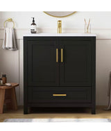 Raven 31 in.W Single Sink Black Freestanding Bath Vanity with White Engineered Solid Surface Top Unassembled
