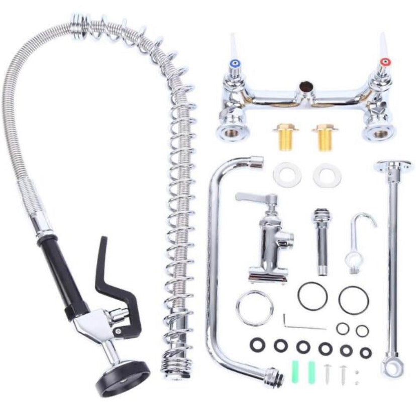 Commercial Restaurant Pull Down 2-Handle Wall Mount Pre-Rinse Spray Utility Kitchen Faucet in Polished Chrome