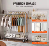 Heavy Duty Clothes Rack, Double Hanging Rod Clothing Garment Rack for Hanging Clothes, Adjustable Height Silver