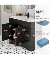 36 in. W. x 18 in. D x 34 in. H Single Sink Freestanding Black Bath Vanity with White Integrated Composite Resin Top