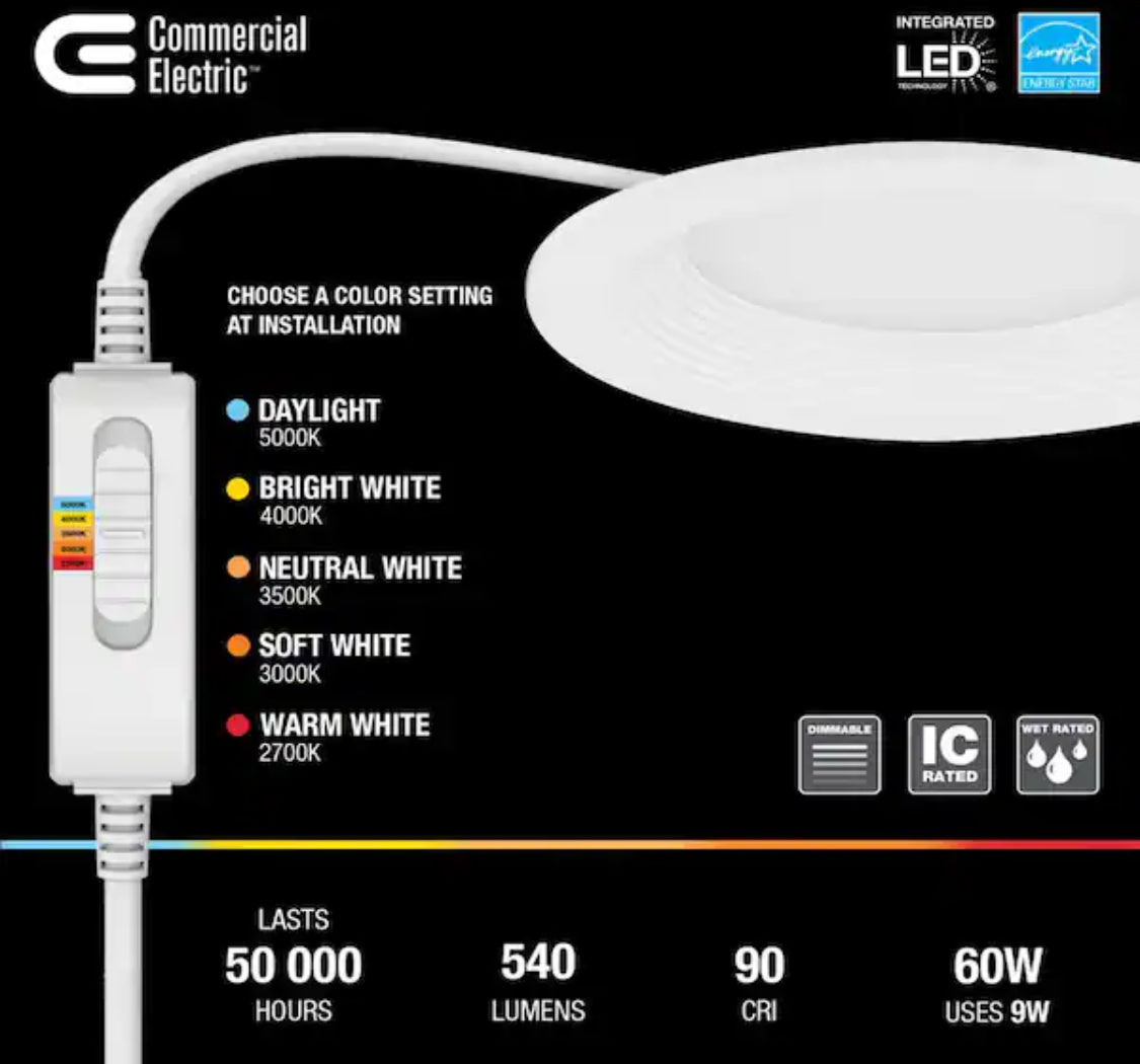 Slim Baffle 4 in. Adjustable CCT Canless New Construction & Remodel IC Rated Indoor/Outdoor LED Recessed Light Kit