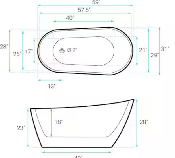 Sublime 60" Single Slipper Freestanding Bathtub