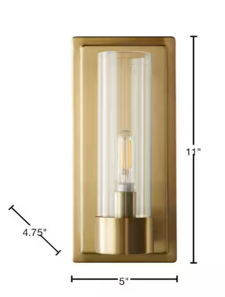Closmere 5 in. 1-Light Brushed Gold Mid-Century Modern Wall Sconce with Clear Glass Shade