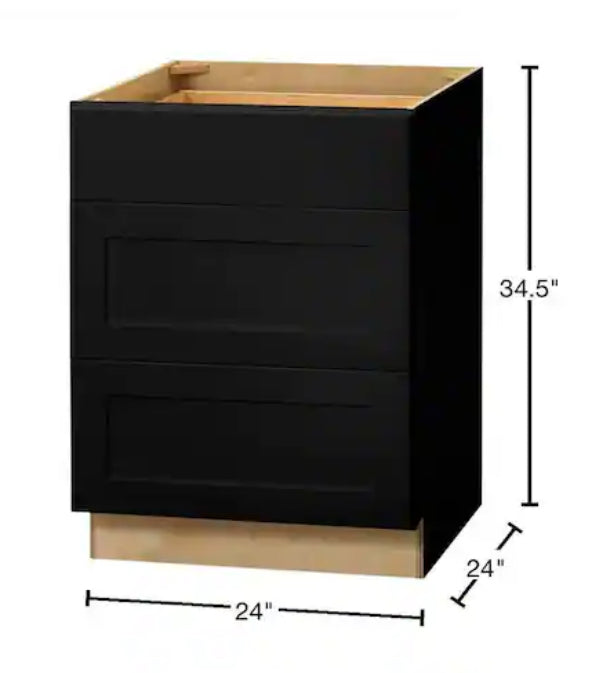 Avondale 24 in. W x 24 in. D x 34.5 in. H Ready to Assemble Plywood Shake Drawer Base Kitchen Cabinet in Raven Black