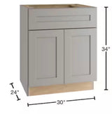 30 in. W x 24 in. D x 34.5 in. H Ready to Assemble Plywood Shaker Base Kitchen Cabinet in Dove Gray
