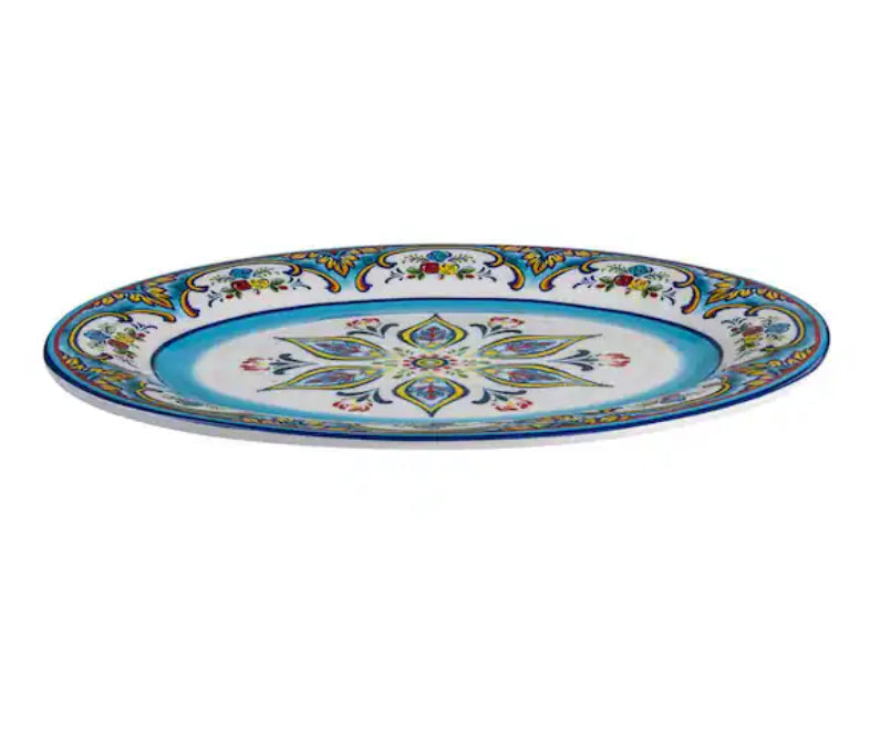 Zanzibar Multicolor Ceramic 16 in. x 12 in. x 1 in. Oval Serving Platter