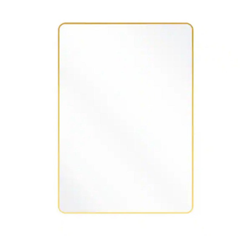 26 in. W x 37.8 in. H Rectangular Aluminum Alloy Framed Rounded Modern Gold Wall Mirror