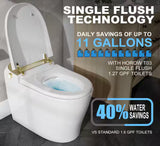 Tankless Elongated Smart Toilet Bidet in Golden with Auto Flush, Heated Seat, Warm Air Dryer, Bubble Infusion Wash