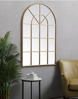Timeless Home 36.25 in. W x 53.13 in. H x Midcentury Modern Windowpane Metal Window Brass Mirror