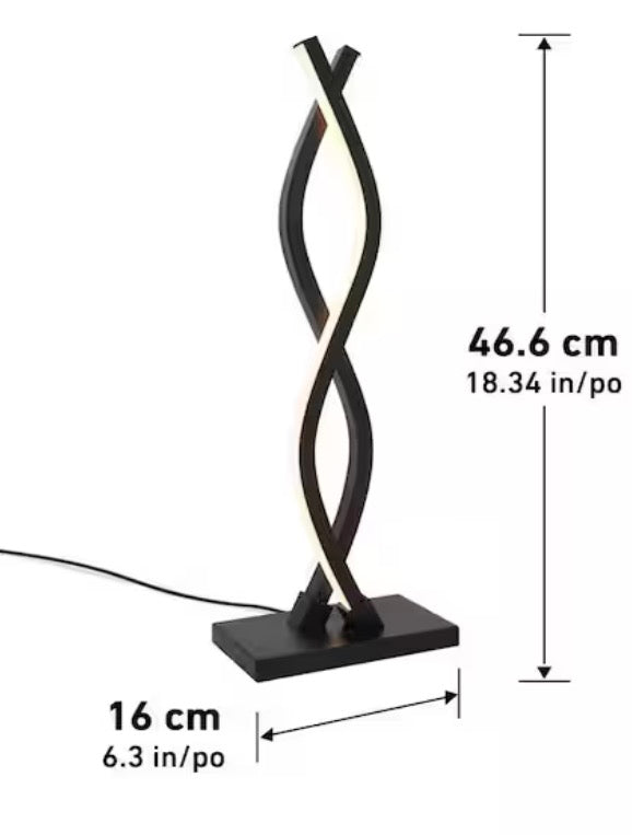 Wave 18 in. Black Modern Dimmable Integrated LED Table Lamp for Living Room