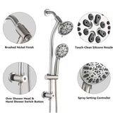 7-Setting Drill-Free Combo Shower Faucet Dual Rain Shower Head Fixed and Handheld Shower Head 1.8 GPM in Brushed Nickel