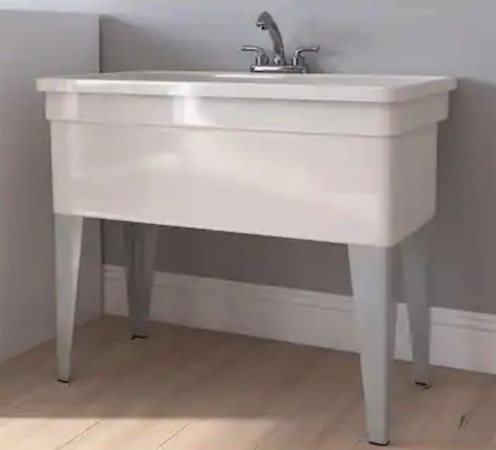 Utilatub Combo 40 in. x 24 in. 33 in. Polypropylene Floor Mount Utility Tub with Pull-Out Faucet in White