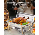 Chafing Dish Buffet Set, 8 qt. 4-Pack, Gold, Stainless Steel Chafing Dishes and Accessories, 4 Half Size Pans, Rectangle