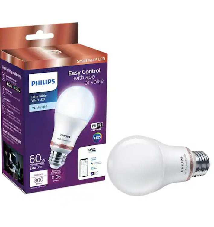 60-Watt Equivalent A19 LED Daylight (5000K) Smart Wi-Fi Light Bulb powered by WiZ with Bluetooth (1-Pack)