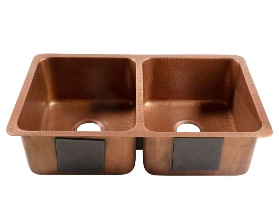 Rivera 32 in. Undermount Double Bowl 16 Gauge Antique Copper Kitchen Sink